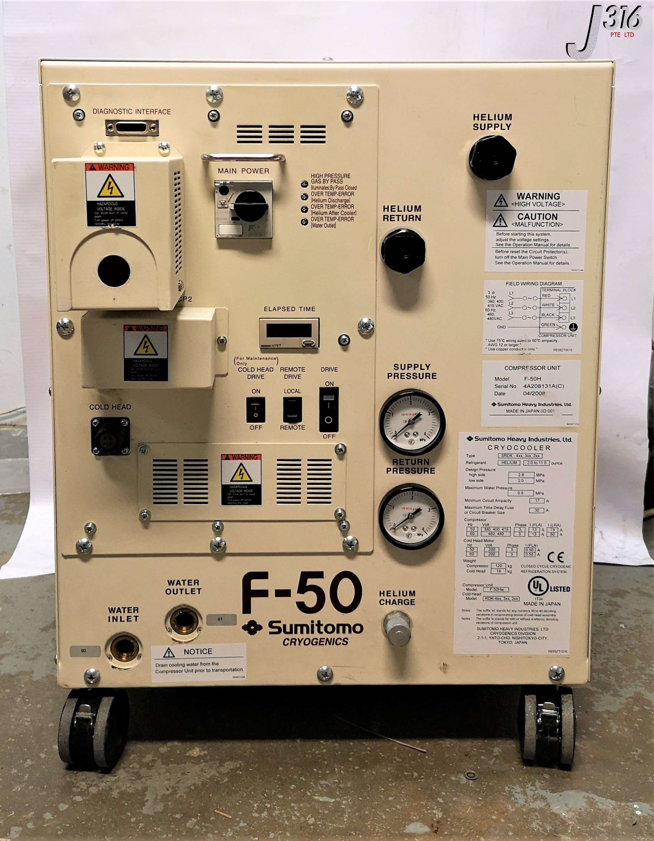 15184 SUMITOMO F-50 HELIUM CRYOGENIC COMPRESSOR, F-50HW F-50H – J316Gallery